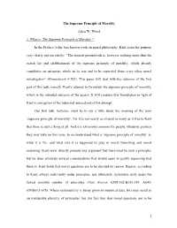 'The Supreme Principle of Morality'? in the Preface to His Best