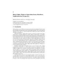 1 Block Cipher Modes of Operation from a Hardware Implementation Perspective