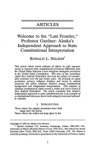 Alaska's Independent Approach to State Constitutional Interpretation