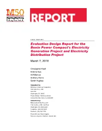 Evaluation Design Report for the Benin Power Compact's Electricity Generation Project and Electricity Distribution Project
