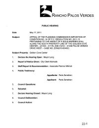 Golden Cove Center Declare the Hearing Open