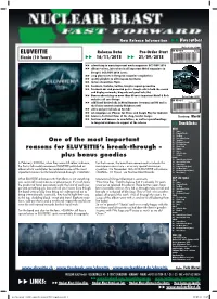 Fast Forward 11-2019 Eluveitie-Slania10thyearedition.Indd 1 07.09.18 15:27 New Release Information  November