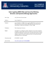 Interrogating ARDS Risk and Severity Utilizing Genomic and Systems Biology Approaches