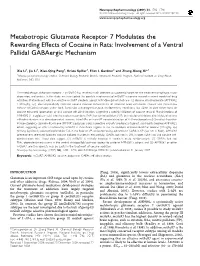 Metabotropic Glutamate Receptor 7 Modulates the Rewarding Effects of Cocaine in Rats: Involvement of a Ventral Pallidal Gabaergic Mechanism