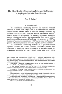 The Afterlife of the Meretricious Relationship Doctrine: Applying the Doctrine Post Mortem