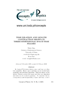 Time Dilation and Length Contraction Shown in Three-Dimensional Space-Time Frames
