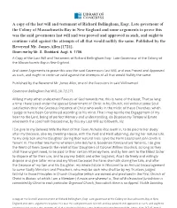 A Copy of the Last Will and Testament of Richard Bellingham, Esqr. Late