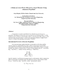A Study of a Low-Power Microwave Arcjet Thruster Using Ammonia Propellant