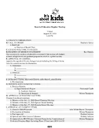 Board of Education Regular Meeting Virtual August 24, 2020 6:00 PM A