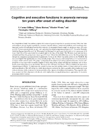 NCEN Cognitive and Executive Functions in Anorexia Nervosa Ten Years After Onset of Eating Disorder