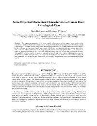 Some Expected Mechanical Characteristics of Lunar Dust: a Geological View