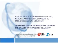 What Has Aun-Qa Network Done to Uplift the Quality of Universities in Asean?”