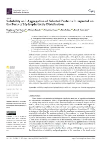 Solubility and Aggregation of Selected Proteins Interpreted on the Basis of Hydrophobicity Distribution