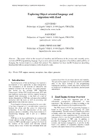 Exploring Object Oriented Language and Migration with Zend
