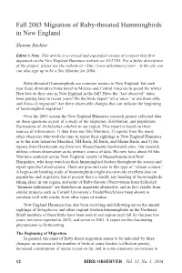 Fall 2003 Migration of Ruby-Throated Hummingbirds in New England