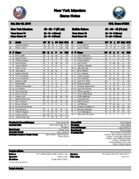 New York Islanders Game Notes