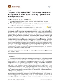 Prospects of Applying MWD Technology for Quality Management of Drilling and Blasting Operations at Mining Enterprises