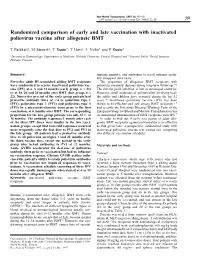 Randomized Comparison of Early and Late Vaccination with Inactivated Poliovirus Vaccine After Allogeneic BMT