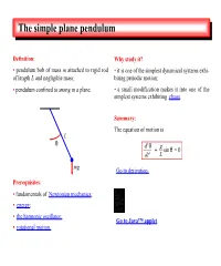 The Simple Plane Pendulum