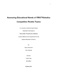 Assessing Educational Needs of FIRST Robotics Competition Rookie Teams