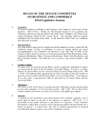 RULES of the SENATE COMMITTEE on BUSINESS and COMMERCE 83Rd Legislative Session