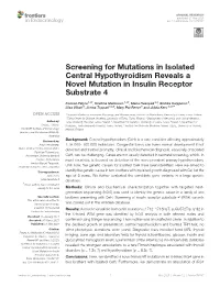 Screening for Mutations in Isolated Central Hypothyroidism Reveals a Novel Mutation in Insulin Receptor Substrate 4