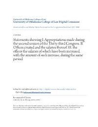 Statements Showing I. Appropriations Made During the Second Session of the Thirty-Third Congress