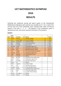 Uct Mathematics Olympiad 2016 Results