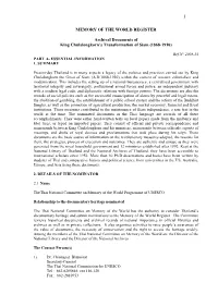 1 MEMORY of the WORLD REGISTER Archival Documents Of