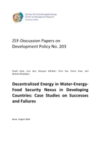 Decentralized Energy in Water-Energy-Food Security Nexus in Developing Countries: Case Studies on Successes and Failures