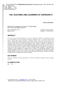 The Teaching and Learning of Esperanto