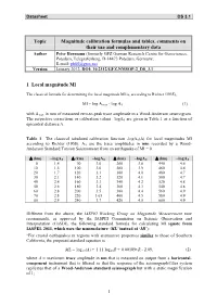 Topic Magnitude Calibration Formulas and Tables, Comments on Their Use