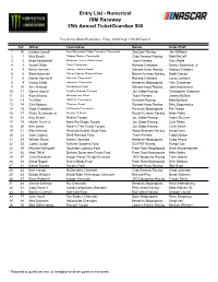 Entry List - Numerical ISM Raceway 15Th Annual Ticketguardian 500