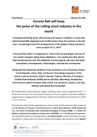 Eurasia Rail Will Keep the Pulse of the Rolling Stock Industry in the World