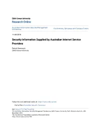 Security Information Supplied by Australian Internet Service Providers
