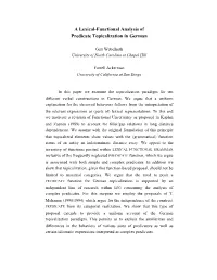A Lexical-Functional Analysis of Predicate Topicalization in German