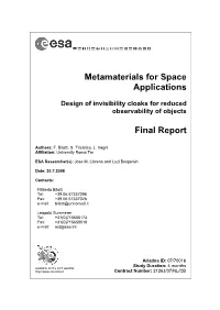 Metamaterials for Space Applications Final Report