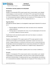 DOPTELET (Avatrombopag) RATIONALE for INCLUSION IN