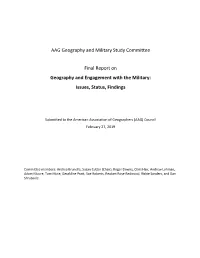 Geography and Engagement with the Military: Issues, Status, Findings