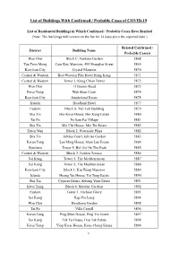 List of Buildings with Confirmed / Probable Cases of COVID-19