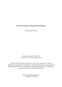 Post-Stroke Apathy: Screening and Functional Impact