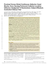 Proximal Versus Distal Continuous Adductor Canal Blocks