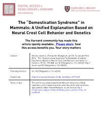 The “Domestication Syndrome” in Mammals: a Unified Explanation Based on Neural Crest Cell Behavior and Genetics