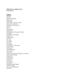 Francis Bacon Contents: of Truth of Death of Unity in Religion Of