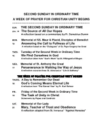 Second Sunday in Ordinary Time a Week of Prayer For