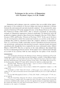 Technique in the Service of Humanism: A.B. Poynton's Legacy to E.R. Dodds1