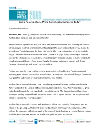 2009 Polaris Music Prize Long List Announced Today