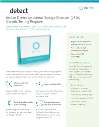 Invitae Detect Lysosomal Storage Diseases (Lsds) Genetic Testing Program
