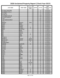 2020 Unclaimed Property Report ( Check Year 2017)