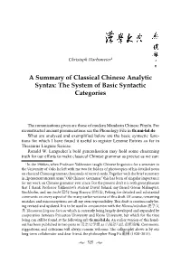 A Summary of Classical Chinese Analytic Syntax: the System of Basic Syntactic Categories